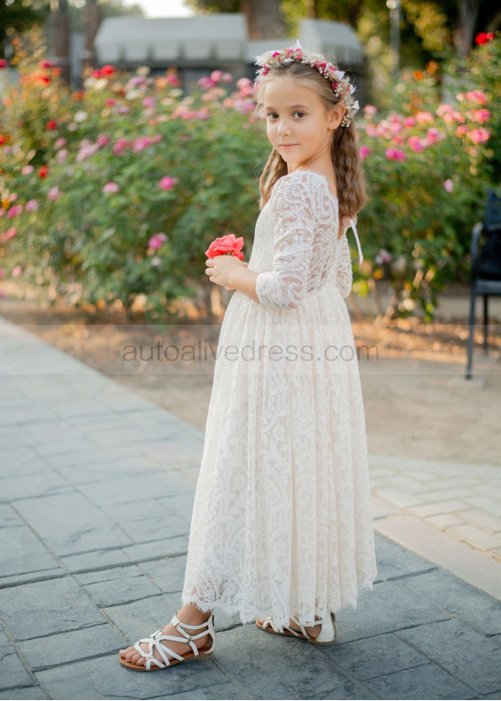 Ivory Lace Classic Flower Girl Dress First Communion Dress